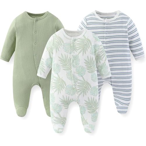 Unisex Baby Boy Girl Footies Rompers Cotton Long Sleeve 3 Pack Infant Jumpsuits 0-12Months Babies' Outfits
