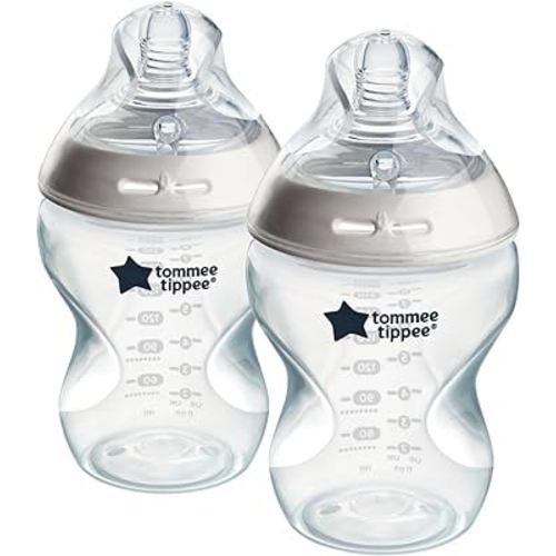 Tommee Tippee Natural Start Anti-Colic 9 oz BPA Free Baby Bottles, 0+ Months, Slow Flow Breast-Like Nipple, Self Sterilizing, Designed for Seamless Transition Between Bottle & Breast, Clear, Pack of 2