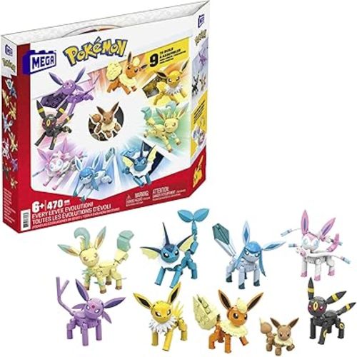 MEGA Pokémon Building Toys Set Every Eevee Evolution with 470 Pieces, 9 Poseable Characters, for Kids