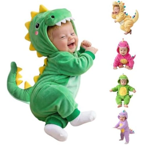 Baby Dinosaur Costume Halloween Cute Hooded Onesie Outfit Infant Toddler