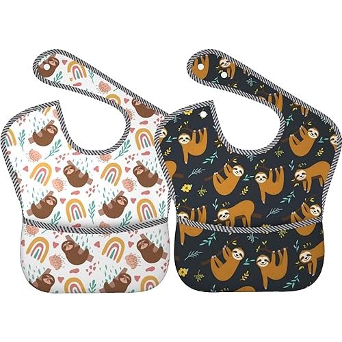 Bibs Cute Baby Stuff 2Packs for 6-24 Months Waterproof Washable Fabric