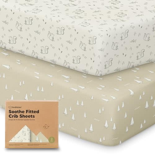 KeaBabies 2-Pack Organic Cotton Crib Sheets for Boys, Girls - 52x28 Fitted Crib Mattress Sheet Neutral, Breathable Cover for Baby Bed Set, Toddler Mattress, Soft & Cute Prints (Pine Grove)