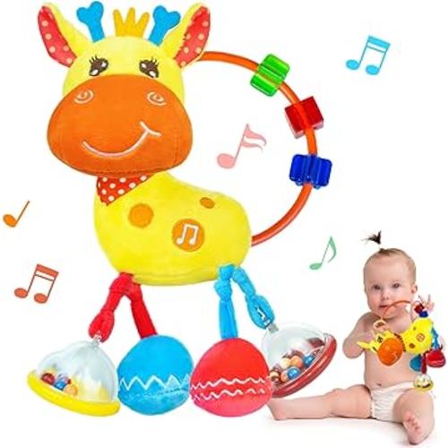 Baby Sensory Toys 0-6 3-6 Months,Infant Baby Musical Stuffed Animal Activity Soft Toys, 3+ Months Rattles Teething Toys for Babies,Tummy Time Toy Gifts for 0-3-6-12 Months Boys, Girls