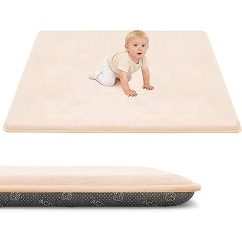 ACOMOPACK 1.3" Thick Baby Play Mat for Floor 59x71"-Large Water-Repellent&Non-Slip Memory Foam Mat for Kids,Toddlers,Soft Velvet Nursery Rug for Tummy Time&Crawling,Yoga,Tatami Style(Blush)