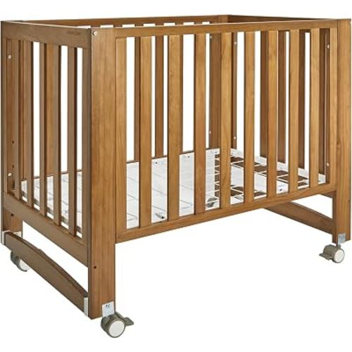 MAMAZING EvoNest 3 in 1 Convertible Baby Crib with Wheels, GREENGUARD Gold Certified, 4 Adjustable Mattress Heights, 100% New Zealand Pine Wood, Portable Mini Cribs for Small Spaces, Walnut Brown