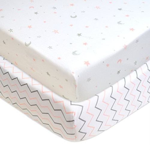 American Baby Co. Cotton Fitted Crib Sheet, Pink Stars/ZigZag 2pk