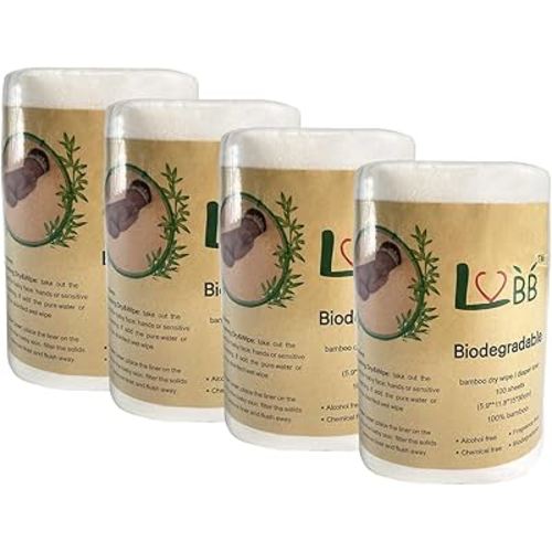 LVBB 100% Bamboo Biodegradable Rayon Cloth Diaper Liners Disposable, Gentle and Soft Disposable Bamboo Diaper Liner, Fragance and Chlorine Free Disposable Liners,White,100 Count/Roll (Pack of 4)