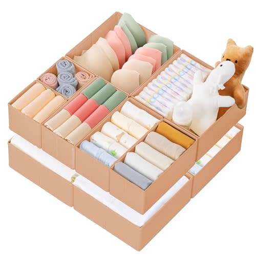 Criusia Drawer Organizer Clothes, 10 Pack Dresser Organizer for Baby Clothes, Underwear, Sock- Foldable Closet Organization and Storage Dividers Bins for Nursery, Bedroom (Brown)