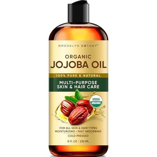 Brooklyn Botany Cold-Pressed Organic Jojoba Oil | for Skin, Hair and Face | 8 Fl Oz | 100% Pure and Natural | Carrier Oil for Essential Oils, Aromatherapy and Massage | Hexane Free