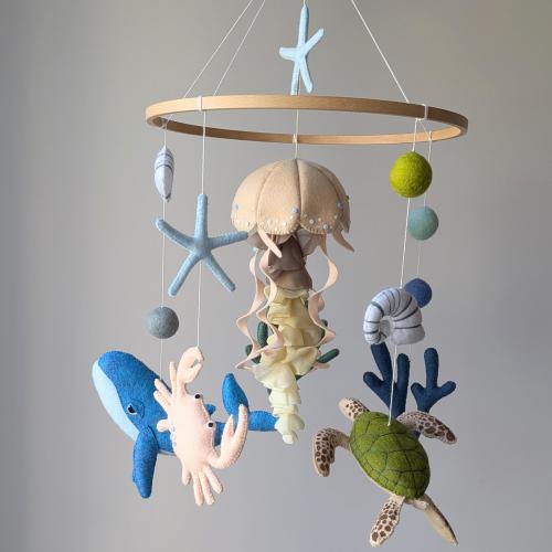 Ocean Baby Mobile, Nautical Crib Mobile, Sea Nursery Decor, Blue Green Baby Mobile, Whale Turtle Starfish, Baby Shower Gift