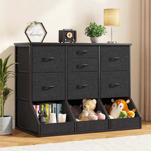 Romorgniz Dresser for Bedroom with 7 Fabric Drawers and 3 Open Drawers Cabinet Organizer Chest of Drawers & Dressers, Black