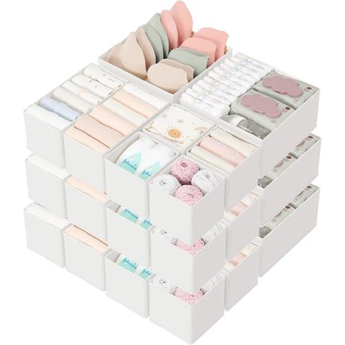 Criusia Drawer Organizers 18-Piece Set, Dresser Organizer for Baby Clothes, Foldable Closet Storage & Drawer Dividers for Underwear, Socks, Nursery, White