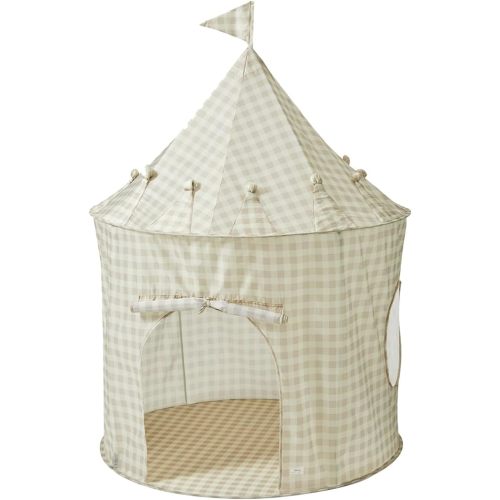 3 Sprouts Kids Play Tent for Ages 3 to 10 - Spacious Indoor Toddler Tent with Recycled Eco-Friendly Fabric - Modern Playhouse Design That Complements Your Home Decor - Gingham Beige