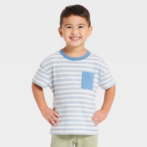 Toddler Boys' Short Sleeve Textured Striped Oversized T-Shirt - Cat & Jack™ Blue 2T
