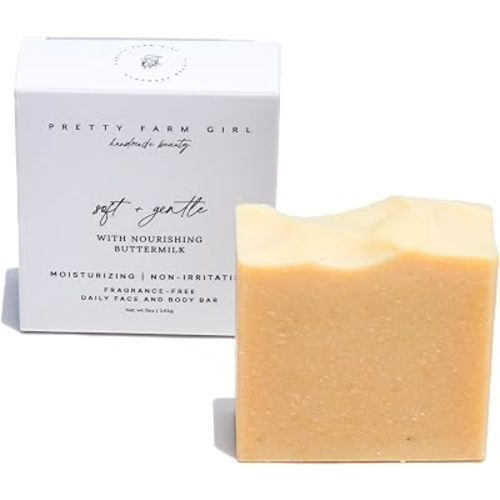 Pretty farm girl Buttermilk Beef Tallow Soap & Goat Milk Soap – Fragrance Free Natural Soap for Sensitive Skin – Handmade Organic Soap Bar for Eczema & Psoriasis – Unscented Moisturizing Bar Soap