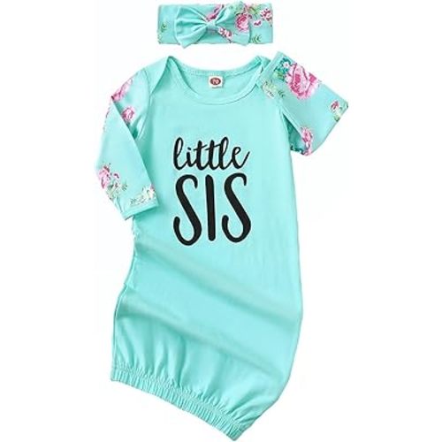 AMAWMW Newborn Baby Girl Little Sister Sleeper Gown Stripe Long Sleeve Nightgown Pajamas Gifts Stuff Essential Outfit