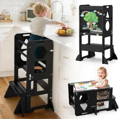 WOODURE 4-in-1 Toddler Kitchen Step Stool - Foldable Learnin - TikTok Shop