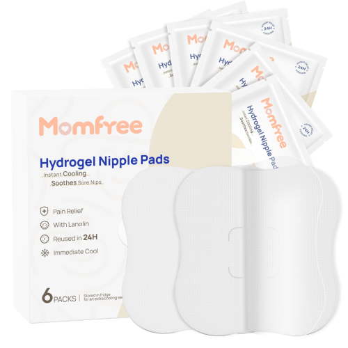 Momfree Hydrogel Nipple Pads, Reusable Cooling Gel Pads for Sore Nipples, 6 Pairs (12 Count)