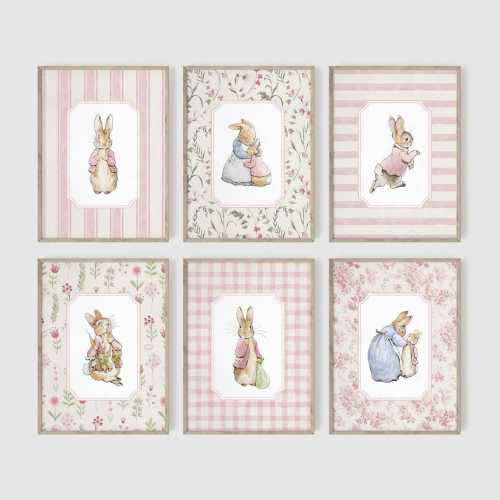 Peter Rabbit Nursery Prints, Vintage Nursery Decor Girl, Set of 6 Prints, New Baby Gift, Beatrix Potter Gallery Wall, Playroom Decor, 3 Set