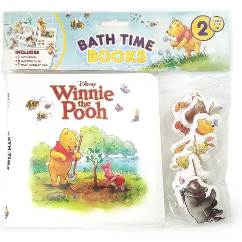 Disney Winnie The Pooh Bath Time Books - Activity Books for kids, Bath book, 6 Padded suction cups, 1 Mesh bag