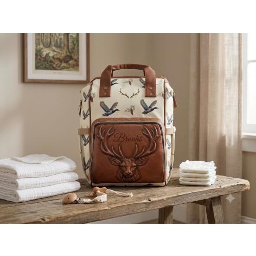 Diaper Backpack with Mallard Ducks and Antlers | Personalized Rustic Baby Bag