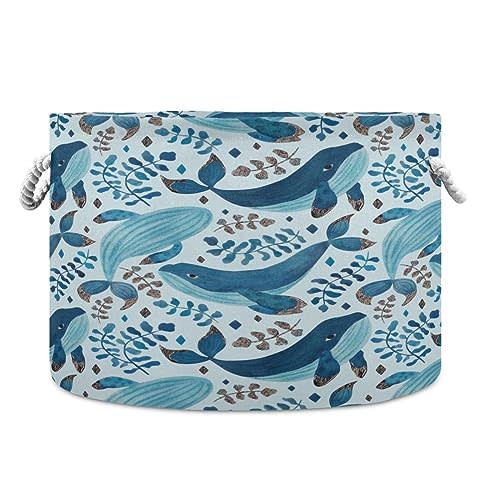 YETTASBIN Watercolor Whale Cotton Rope Basket Large Round Baby Laundry Basket Toy Blanket Books Storage Bin for Bedroom Bathroom Nursery Home Decor, 20 x 14 Inch