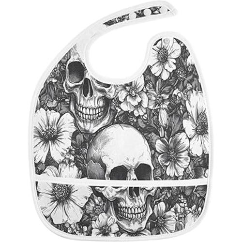 Baby Bibs for Boy and Girls 5 Pack Cotton Adjustable Newborn Bibs for Drooling & Teething, White Black Skull