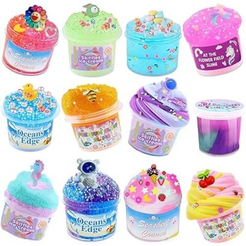 Crunchy Slime Set 12 Packed for Kids,Super Soft and Non-Sticky Stress Relief Clear Slime Kit Toy,DIY Butter Slime Party Favor for Girls & Boys Goodie Bags Stuffers Totally 19OZ/540ML