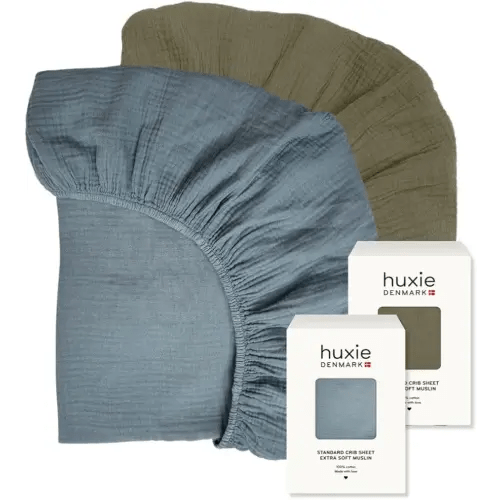 Crib Sheets – Organic Cotton Muslin Fitted Crib Sheet – Standard Size for Baby Boy and Baby Girl 28" x 52" Ultra-Soft and Breathable - 2-Pack (Tradewinds/Sage Green)