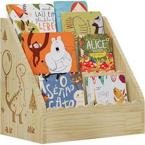 3-Tier Wooden Scalloped Book Shelf for Kids, Montessori Nursery Bookshelf with Front-Facing Storage, Durable Bookcase Book Organizer for Nursery Room