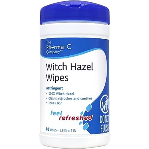 Pharma-C 100% Witch Hazel Wipes [40 Wipes] - Daily Toner & Astringent Cleansing Cloths For Face