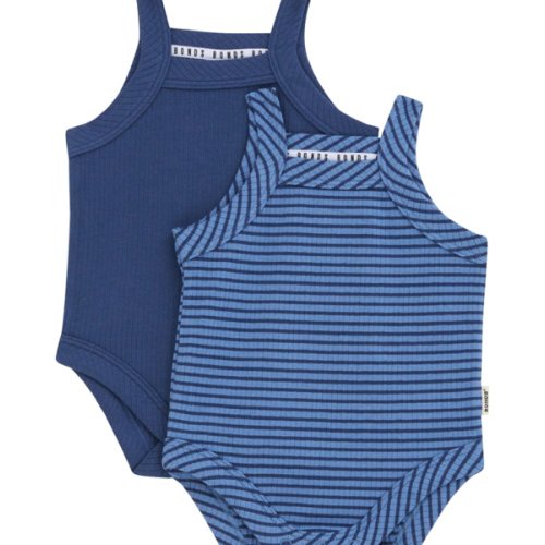 Bonds Newbies Rib Singlet Suit 2 Pack - Denim Fade / Bastille Blue