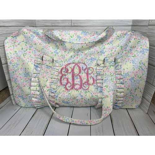 Floral Duffle Bag, Sports Bag, Personalized, Embroidery, Kids Sleepover Bag, Seersucker Kids Travel, Matching Set, lunch bag, backpack