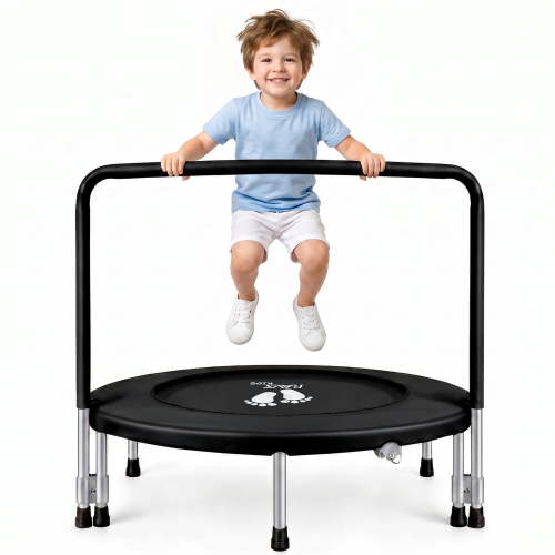 RAVS Toddler Trampoline Foldable Thick Safety Pad Adjustable Foam Handle Black 36 inch