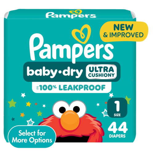 Pampers Baby Dry Diapers Size 1, 44 Count with Leakproof Night Protection and Hypoallergenic Material
