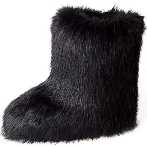YXCFEWD Fur Boots for Women Winter Fluffy Furry Boots for Girls Flat Heel Snow Boots, 8 Wide