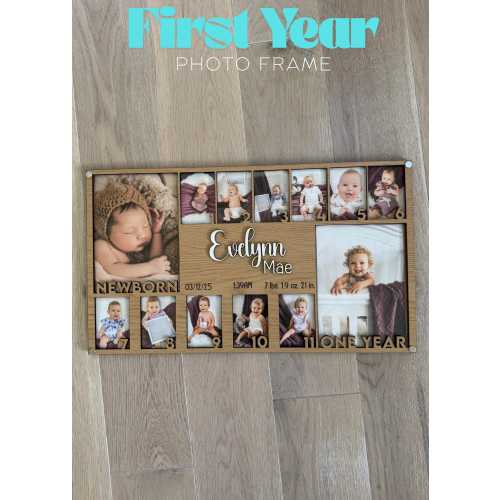 First Year Photo Frame Wood Monthly Milestone Picture Display for newborn personalized monthly picture frame keepsake 1st birthday