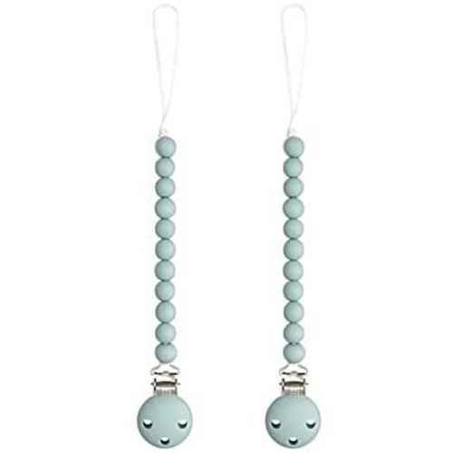 Pacifier Clip for Boys and Girls, Food-Grade Silicone Teething Beads BPA Free Clips by Comfy Cubs (Earth Green, Pack of 2)