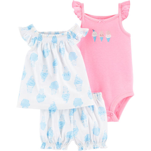 3-Piece Ice Cream Little Short Set - Blue/Neon Pink - 9M