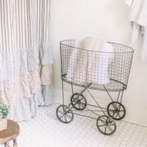 Vintage Inspired Rolling Laundry Basket