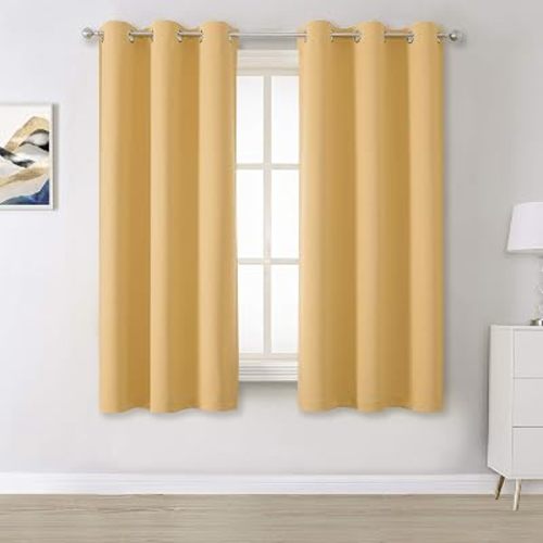 Soft Yellow Blackout Curtains for Bedroom Home Thermal Insulated Solid Ring Top Energy Efficient Room Darkening Curtains Drapes Set of 2 Panels 38 x 45 Inch Desert Mist
