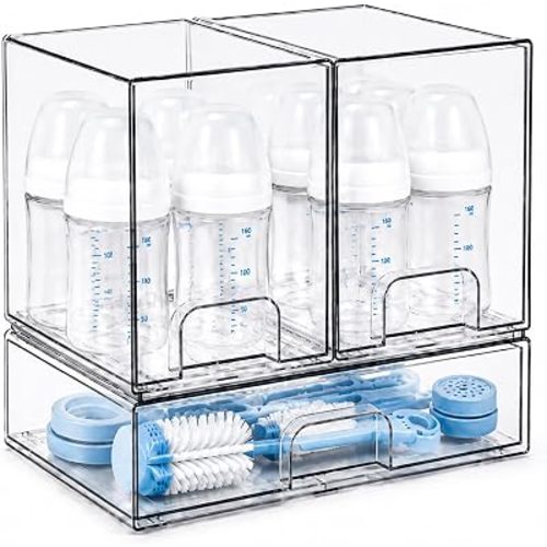 Clear Baby Bottle Organizer, 3-Piece Modular Stackable Acrylic Bins Set