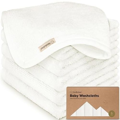 6-Pack Baby Washcloths - Soft Absorbent Viscose from Bamboo Wash Cloths for Babies, Kids, Toddlers, Infant, Newborn Bath Towels, Gentle on Sensitive Skin, 10x10 Reusable Face Towels (White)