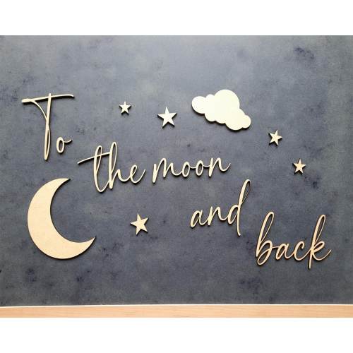 To the moon and back 3D Sign made in Wood or Mirrored Acrylic with cloud, moon and stars Nursery,  kids bedroom, art wood letters v136
