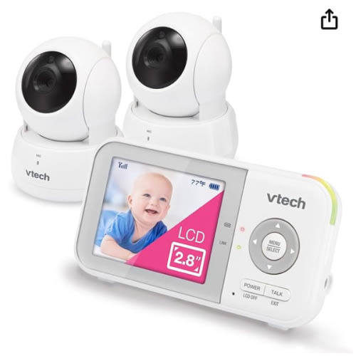 VTech VM923-2 Baby Monitor, 2.8”Screen, 1000ft Range, Pan-Tilt-Zoom, Night Vision, 2-Way Audio, Temperature Sensor, Lullabies, Secured Transmission No WiFi