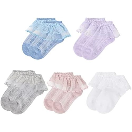 Durio Baby Girl Socks - Ultra Soft Cotton Ruffle Ankle Socks for Newborn Infant Toddler Girls