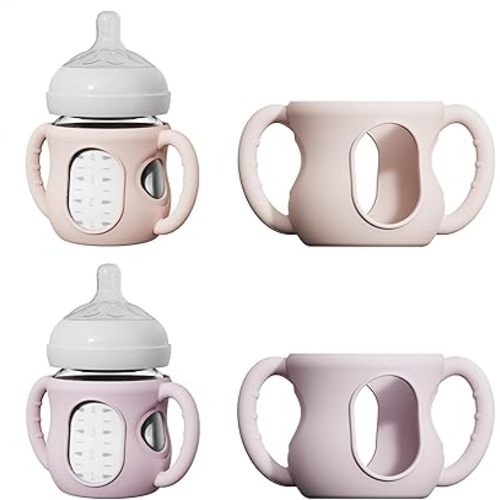 2 Pack Silicone Sleeves for Avent Natural Glass Bottles, Anti Breakage Bottle Holder with Handle, Compatible with Philips Avent Glass Natural Bottle 4 oz