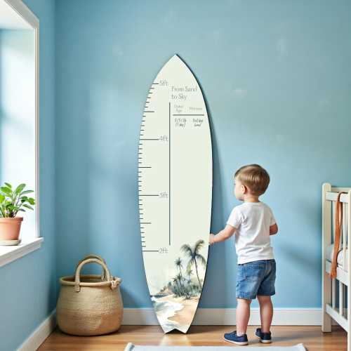 Surfboard Growth Chart, Palm Trees Theme, Beach Baby
