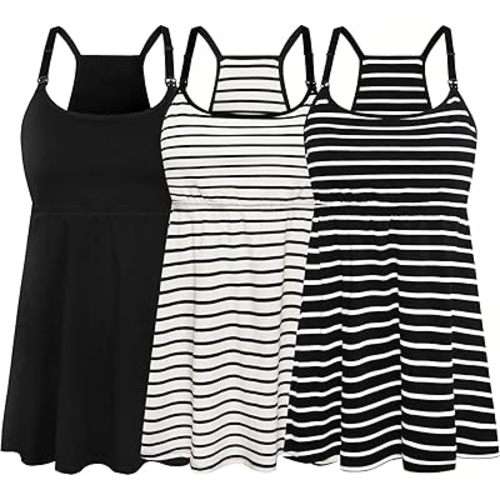 SUIEK 3 Pack Maternity Nursing Tank Tops with Bralette Cotton Breastfeeding Camisole