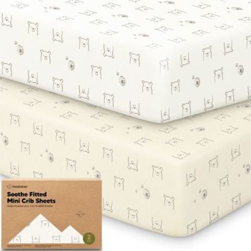 KeaBabies Mini Crib Sheets for Baby Girl, Boy, 2-Pack Soothe Pack and Play Sheets Fitted, 38x26 Organic Pack N Play Mattress Sheet (Bumble Bear)